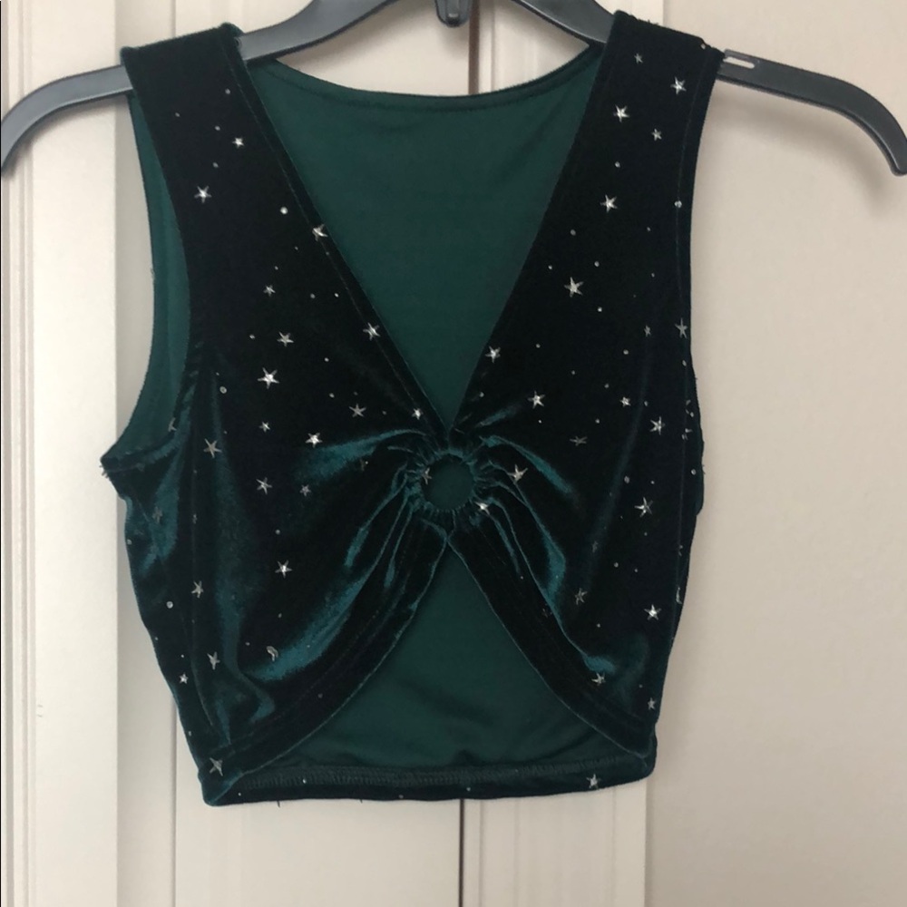 Green Velvet Star-Patterned Women's Top